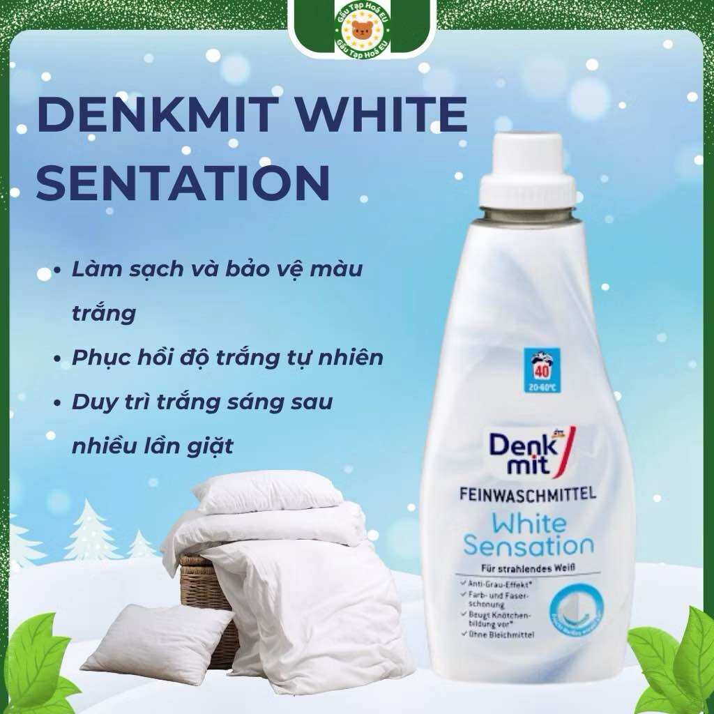 Nước giặt tẩy trắng quần áo trắng Denkmit white sensation 1L nhập khẩu Đức Freeship Max