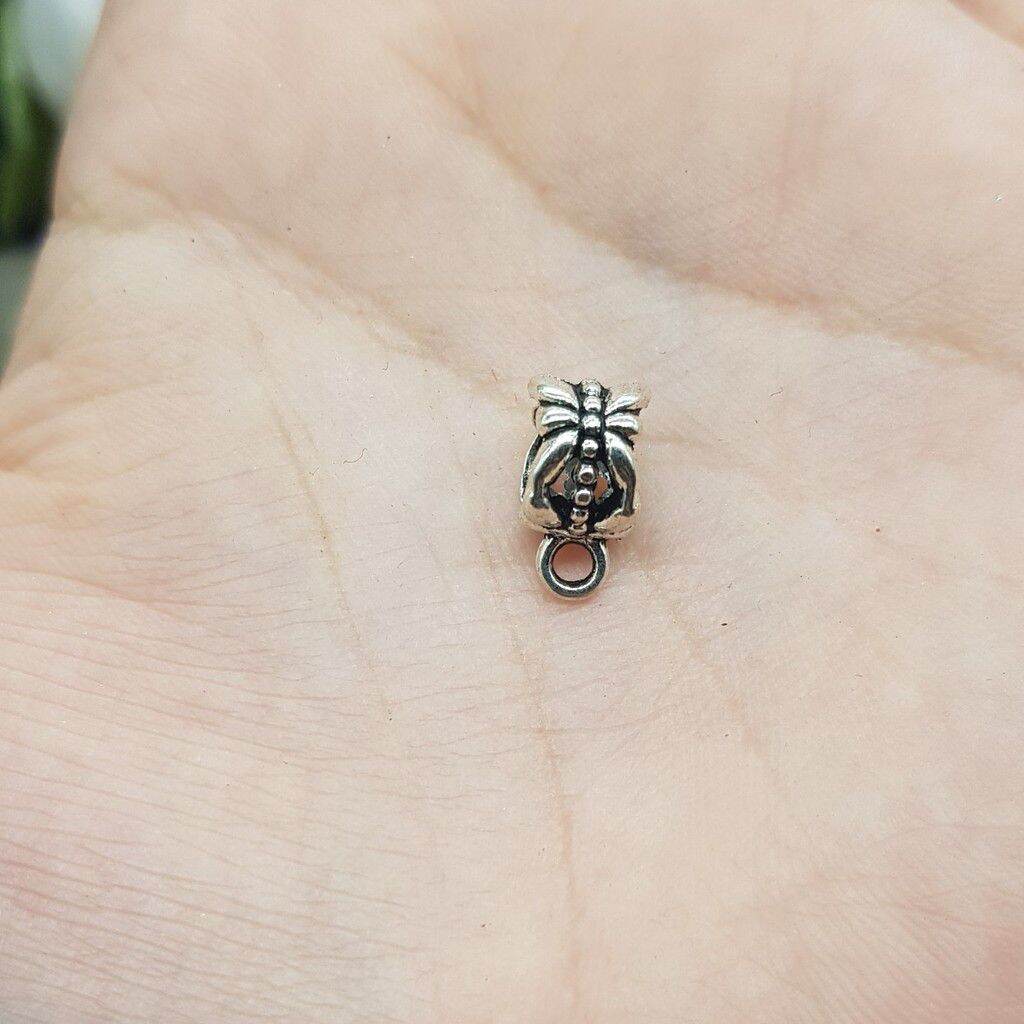 Charm ống luồn bạc thái có móc treo phụ kiện