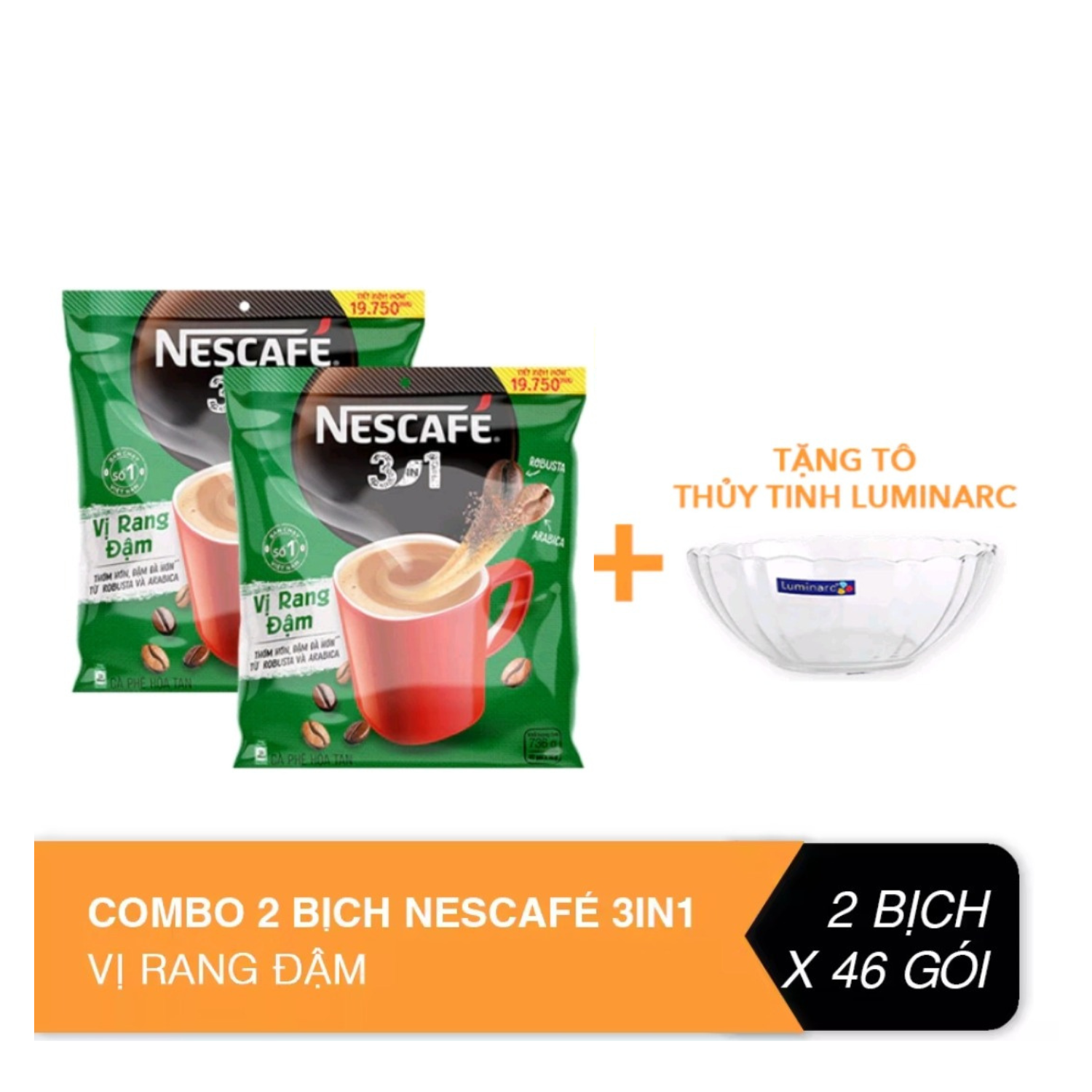 [Chọn KM] Combo 2 Bịch Cà Phê Hoà Tan Nescafe Vị Rang Đậm (Túi Xanh - 46gói)