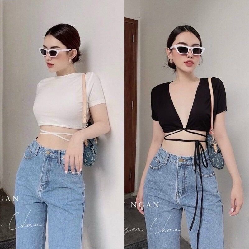 Áo croptop quấn dây mặc 2 kiểu