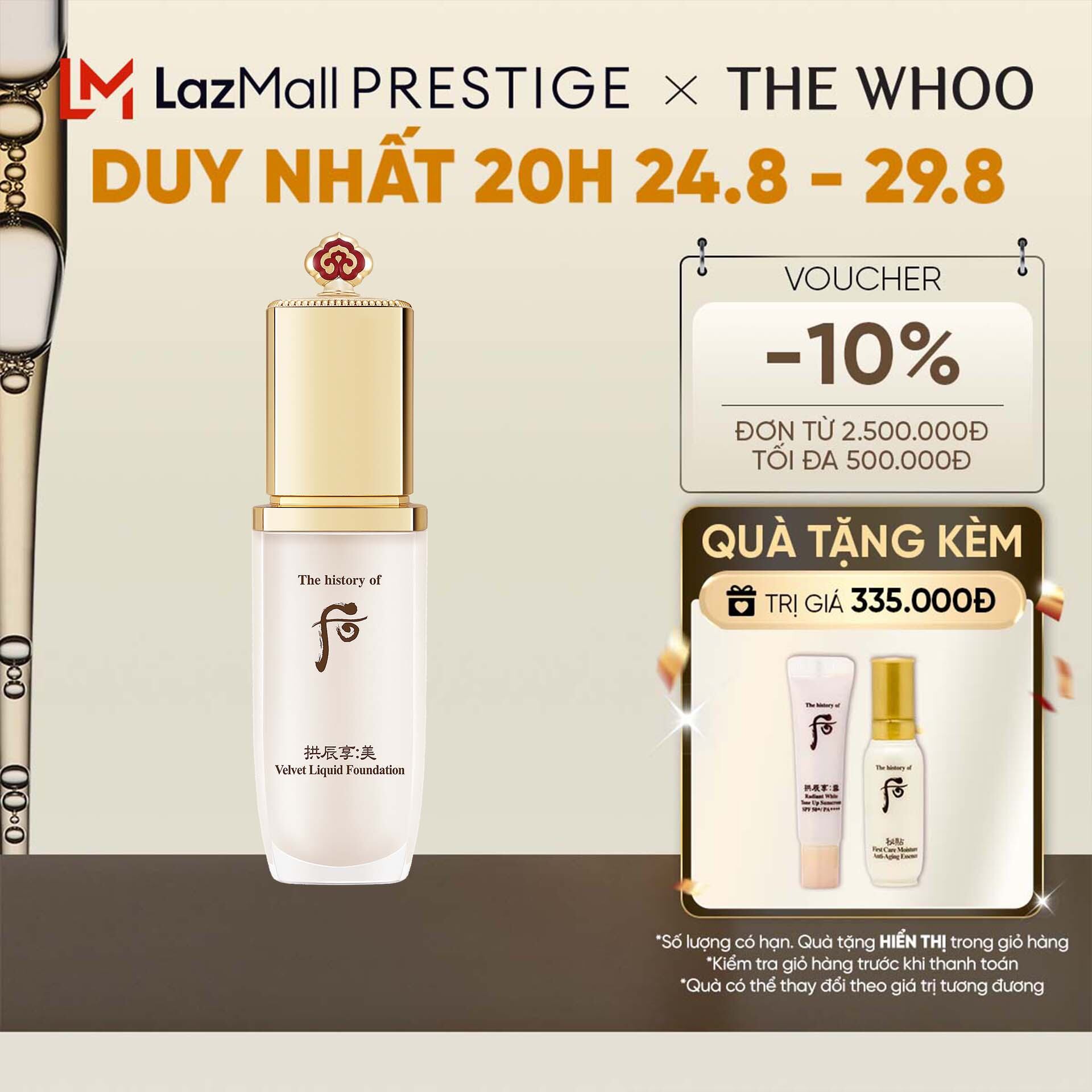 Kem nền nhung lì bền màu 24h The history of Whoo Gongjinhyang Mi Velvet Liquid Foundation 40ml