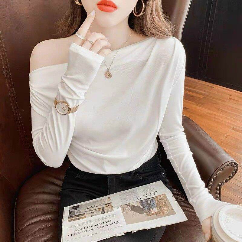 ÁO THUN LỆCH VAI DÀI TAY RÚM EO ĐẸP