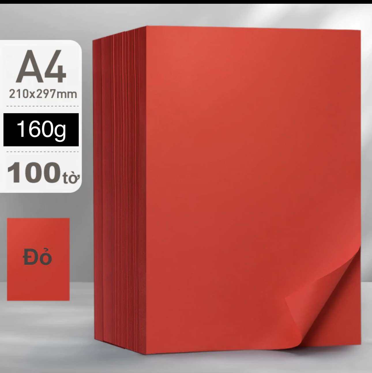 Tập 100 tờ giấy bìa màu đỏ tươi 2 mặt định lượng 160gsm khổ A4