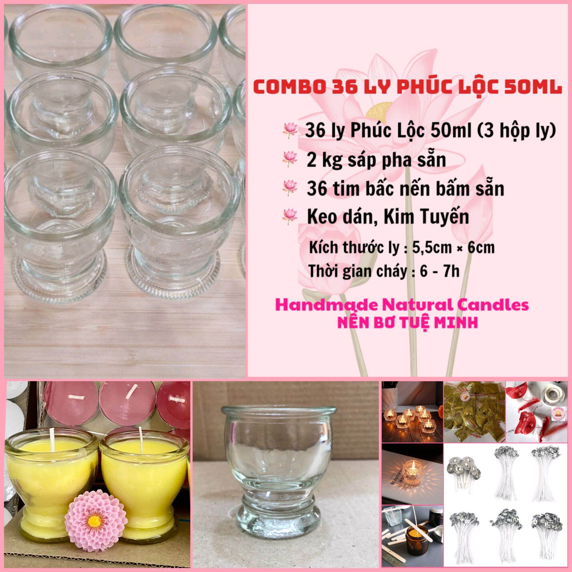 Combo làm nến 36 ly phúc lộc 50ml