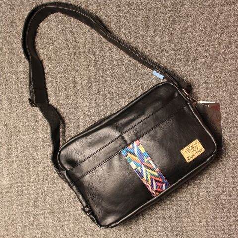 Men's Fashion Bag Retro Casual Ribbon Men's Shoulder Bag Fashion Japan and South Korea Style Woven Flower Shoulder Bag Striped Motorcycle Bag