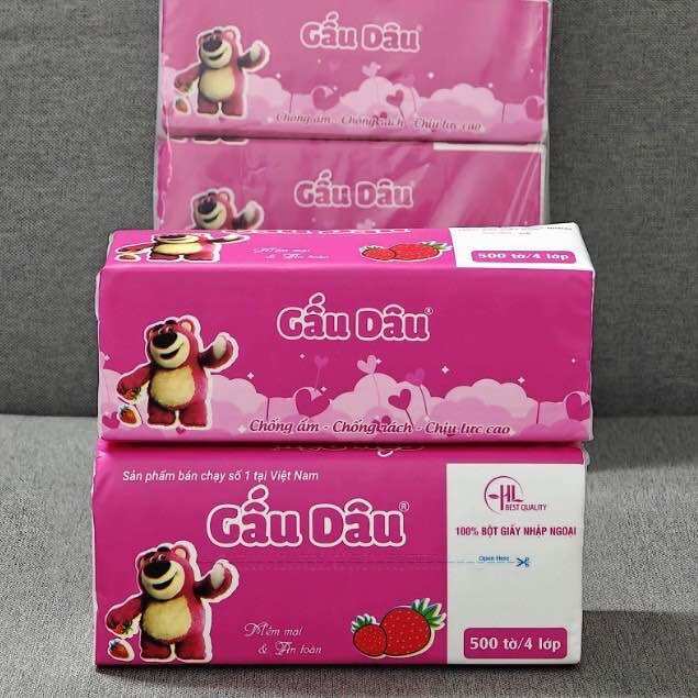 5 Khăn giấy lụa rút gấu dâu (bịch 500 tờ 4 lớp)