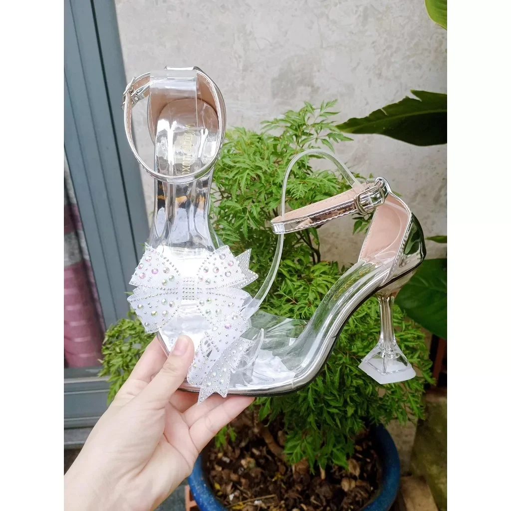 Giày nơ đính đá giày cao gót 9 phân