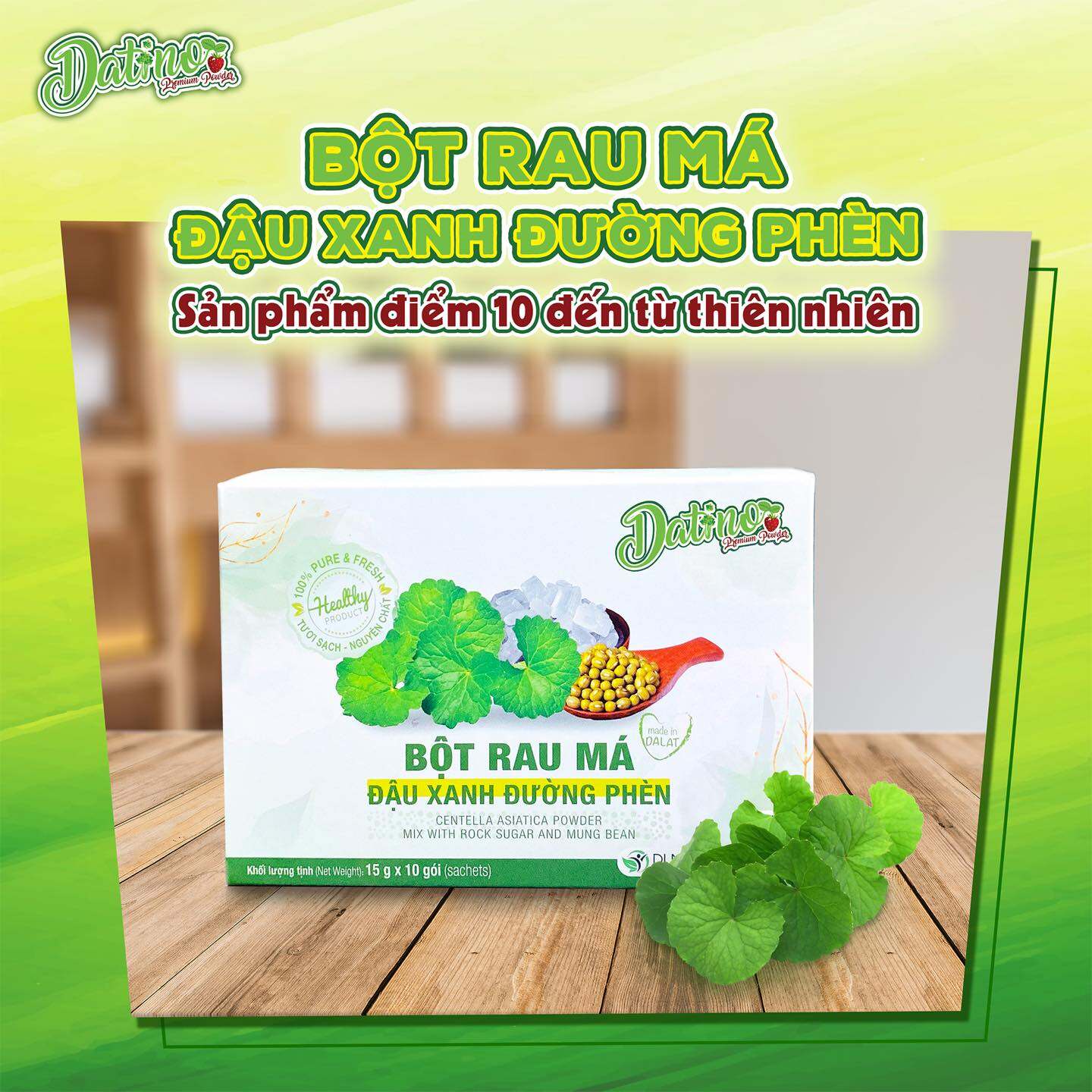 Bột Rau Má Đậu Xanh Đường Phèn Datino (15g x 10gói)