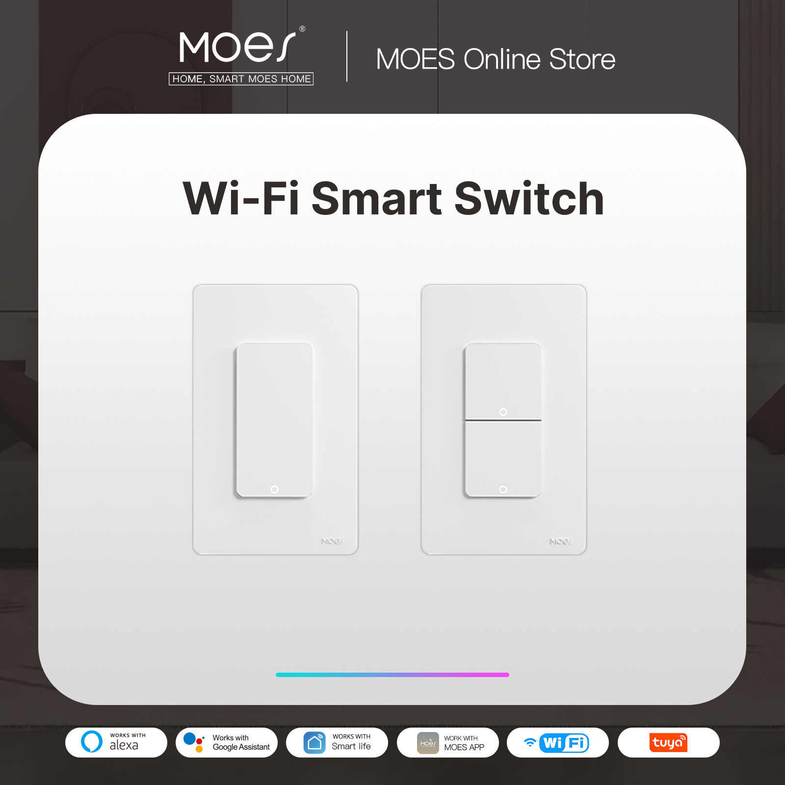 Công tắc đèn Wi-Fi thông minh chuyển đổi ánh sáng đơn cực push button tường chuyển đổi làm việc với Alexa Google nhà dây trung tính yêu cầu