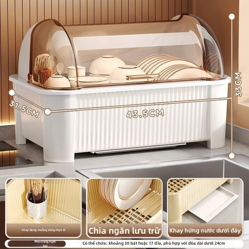 Keluojing | Kệ úp bát đĩa có nắp và kệ thoát nước cho nhà bếp gia đình