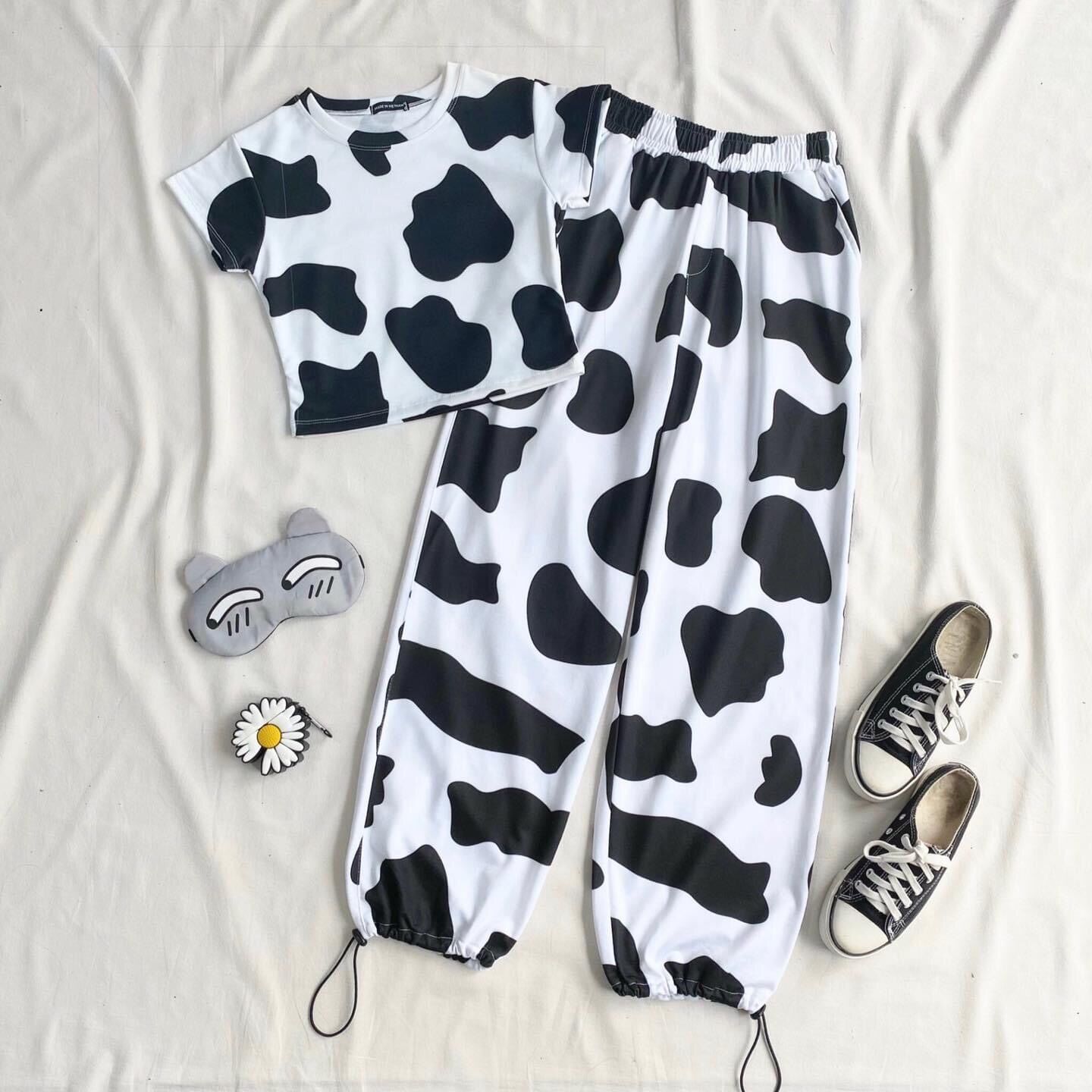 Set aó croptop + long pant bò sữa