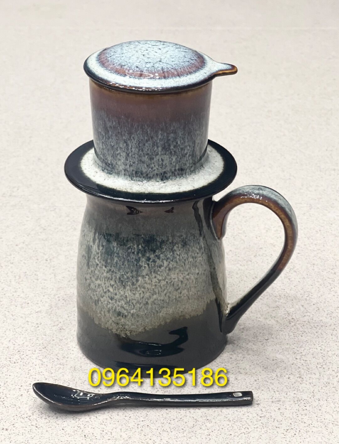 Bộ phin pha cà phê gốm sứ Bát Tràng men hoả biến trắng cao cấp