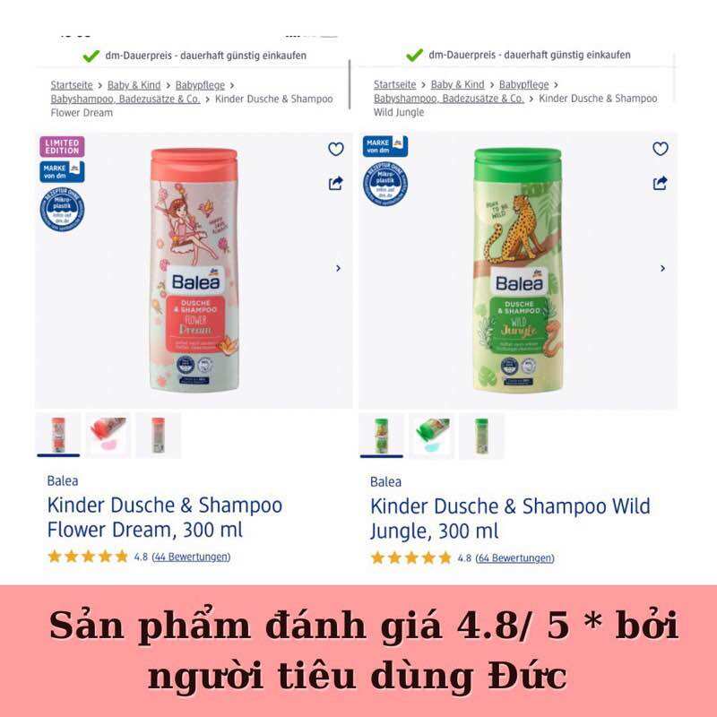 Sữa tắm gội Balea Kids 2in1 300ml – dịu nhẹ, thơm lâu, an toàn cho bé da nhạy cảm