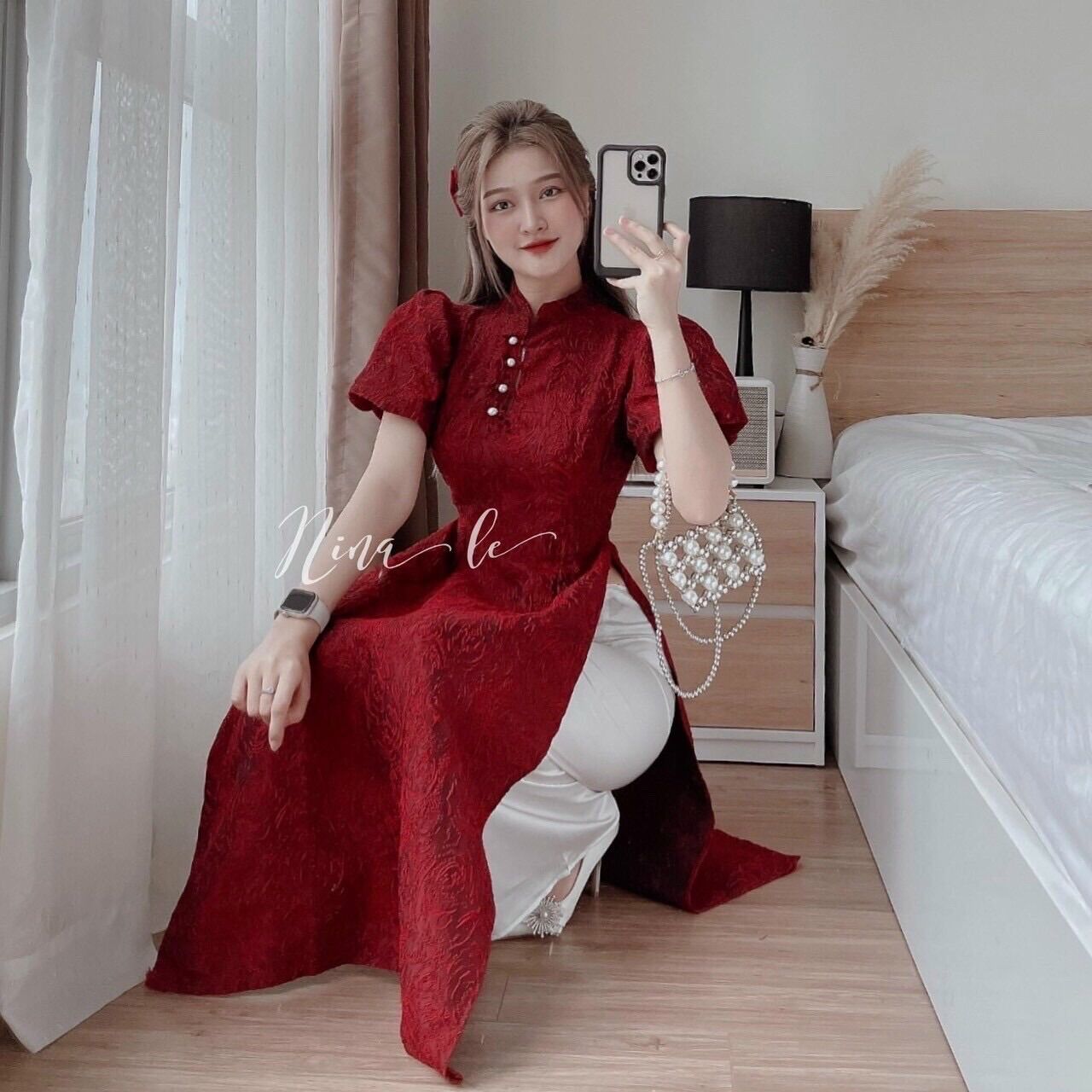(SHOP TÁO ĐỎ BIGSIZE 50KG ĐẾN 90KG) set áo dài cách tân GẤM tay phồng