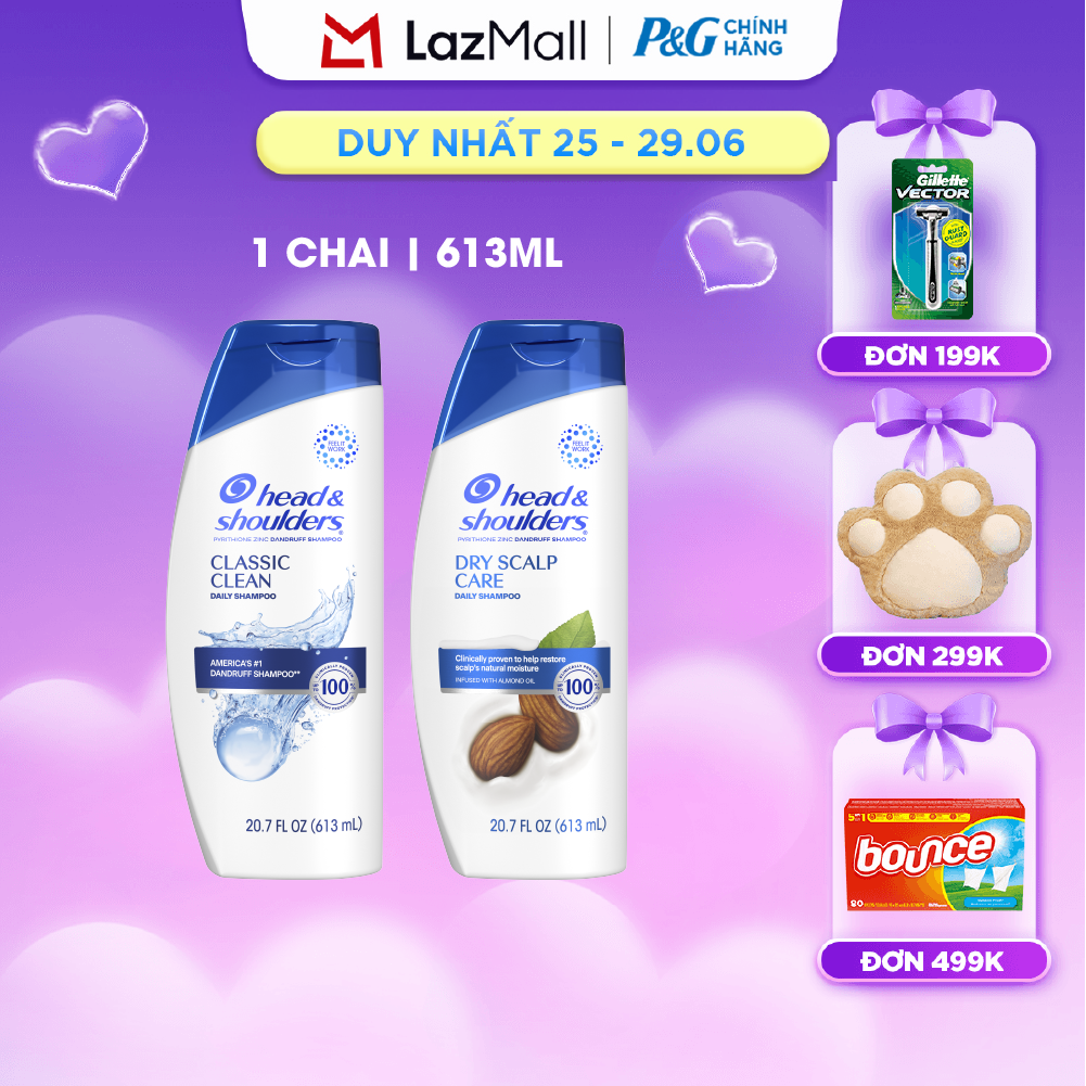 Dầu Gội HEAD  SHOULDERS Nhập Khẩu Mỹ Sạch Gàu Hương Classic Clean/ Dry Scalp care Chai 613ML