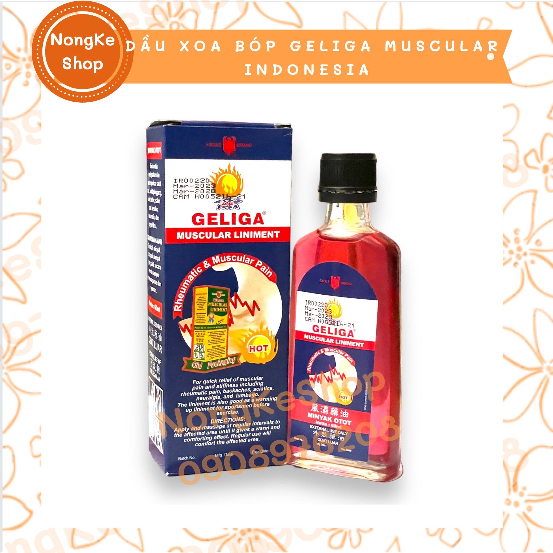 Dầu nóng xoa bóp muscular geliga đỏ 60ml indonesia