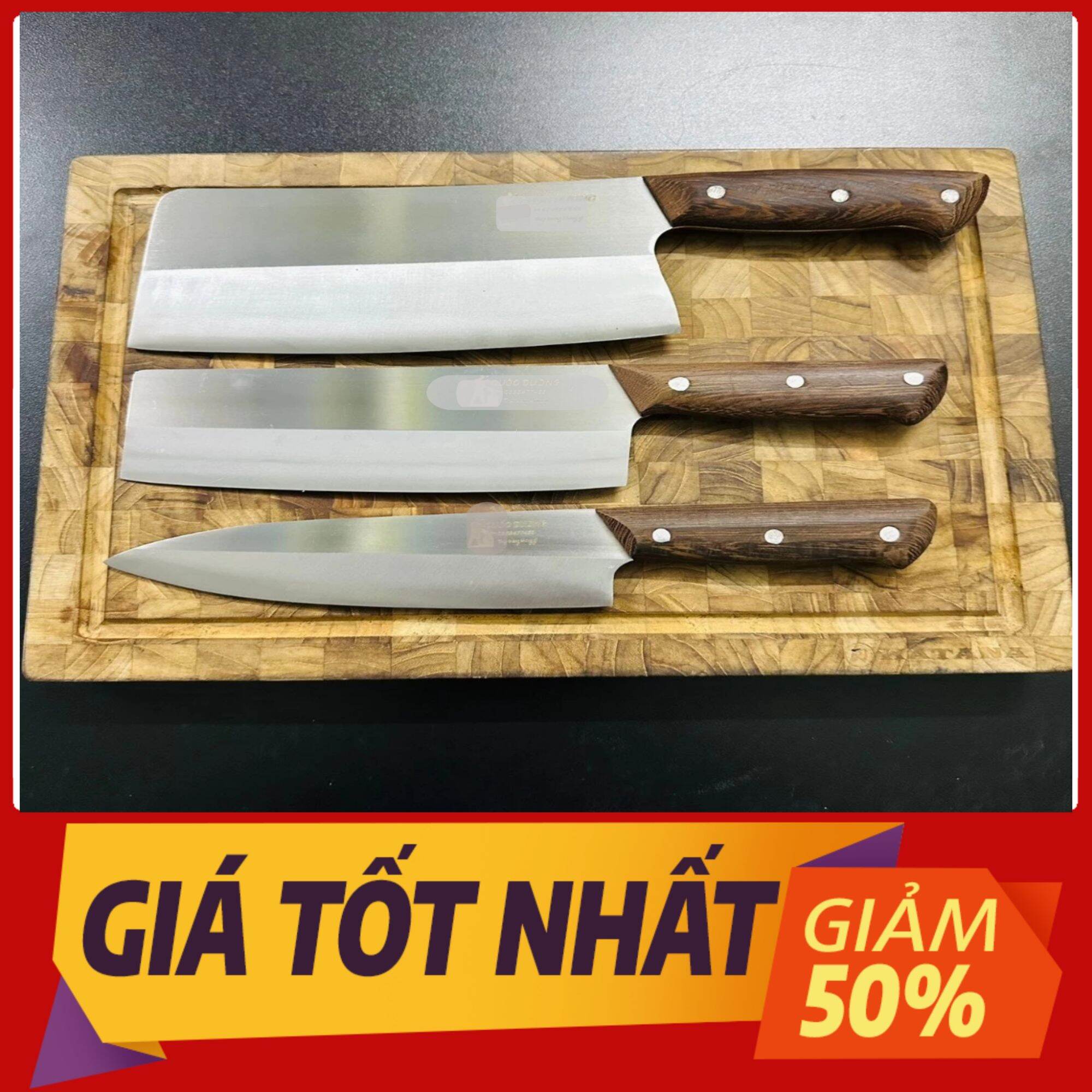 bộ dao nhà bếp bộ dao thép trắng không rỉ dao cán ốp thép nhật 100% mẫu mới