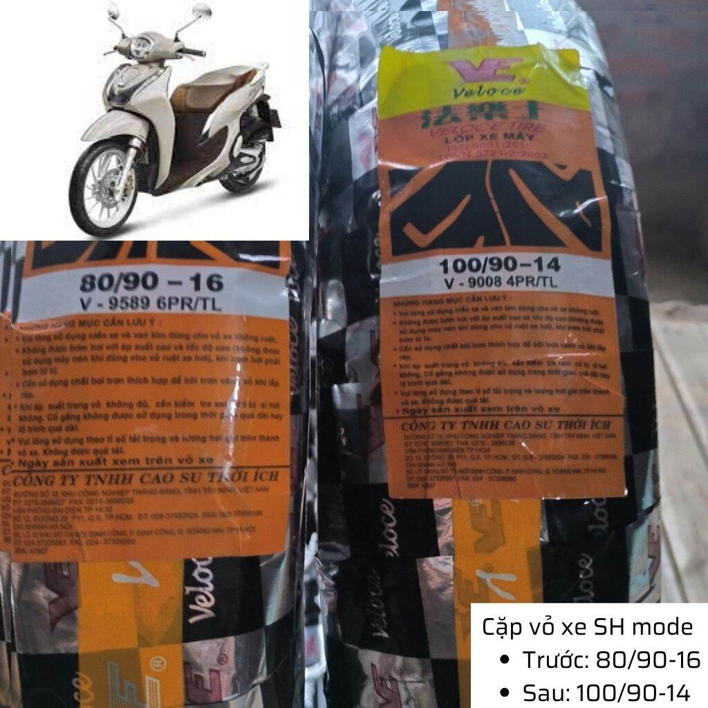 Lốp xe không săm sh mode 80/90-16 và bánh sau 100/90-14, nhãn hiệu veloce, đài loan