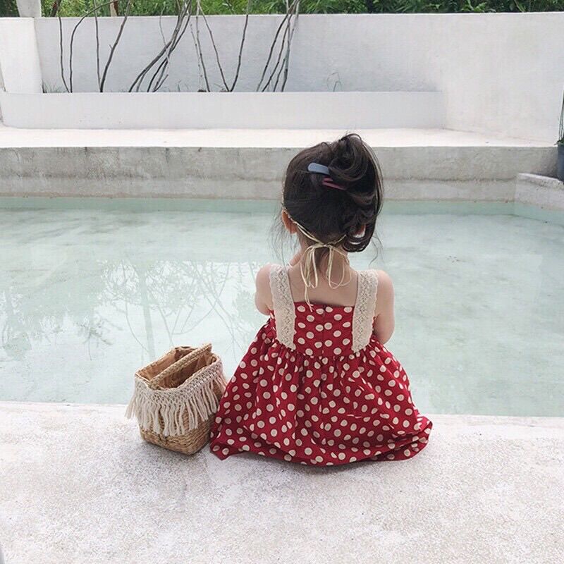 Đầm Đỏ Chấm Bi Dành Cho Bé Gái size 1T- 6T Bibo Store
