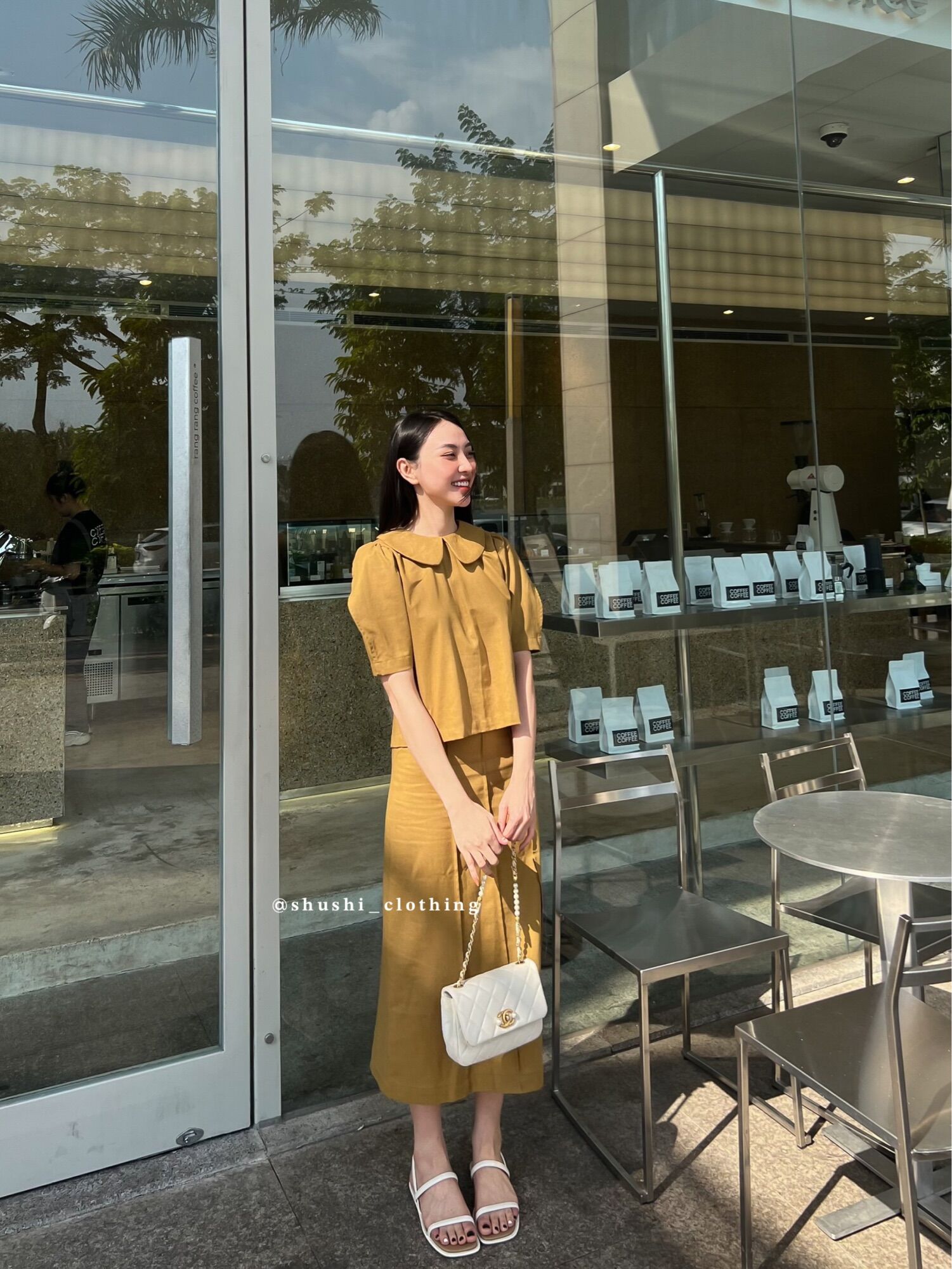 Chalin set - set linen cổ sen
