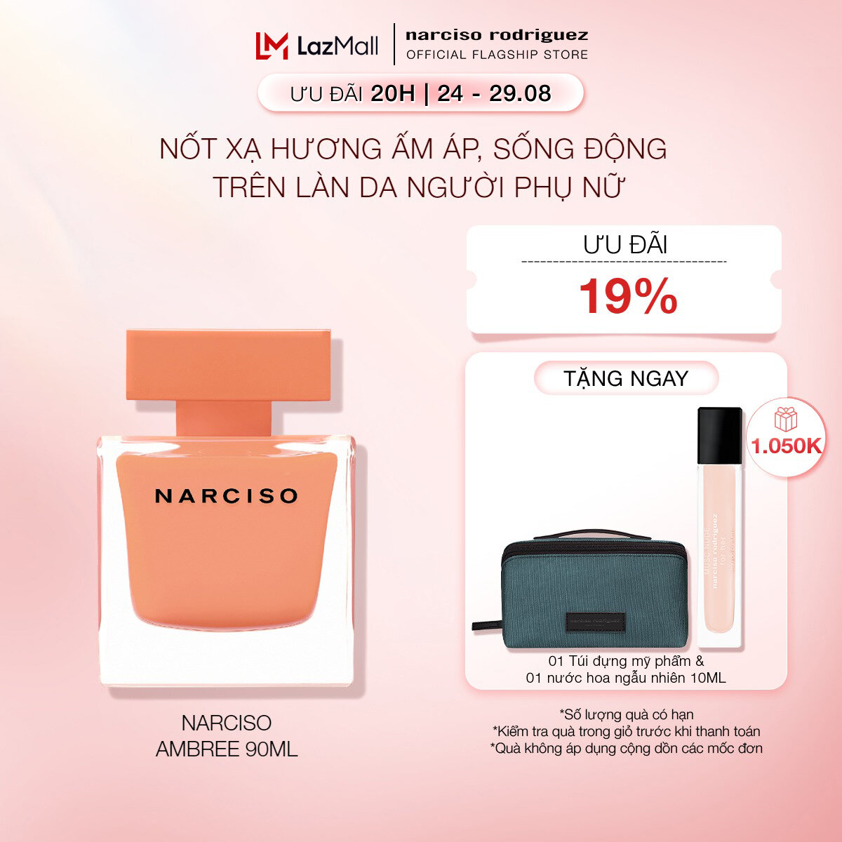 [20H | 24 - 29.08 | ƯU ĐÃI ĐẾN 19% + QUÀ TẶNG 1.050K] Nước Hoa nữ Narciso Rodriguez Narciso Eau De Parfum Ambrée 90ml