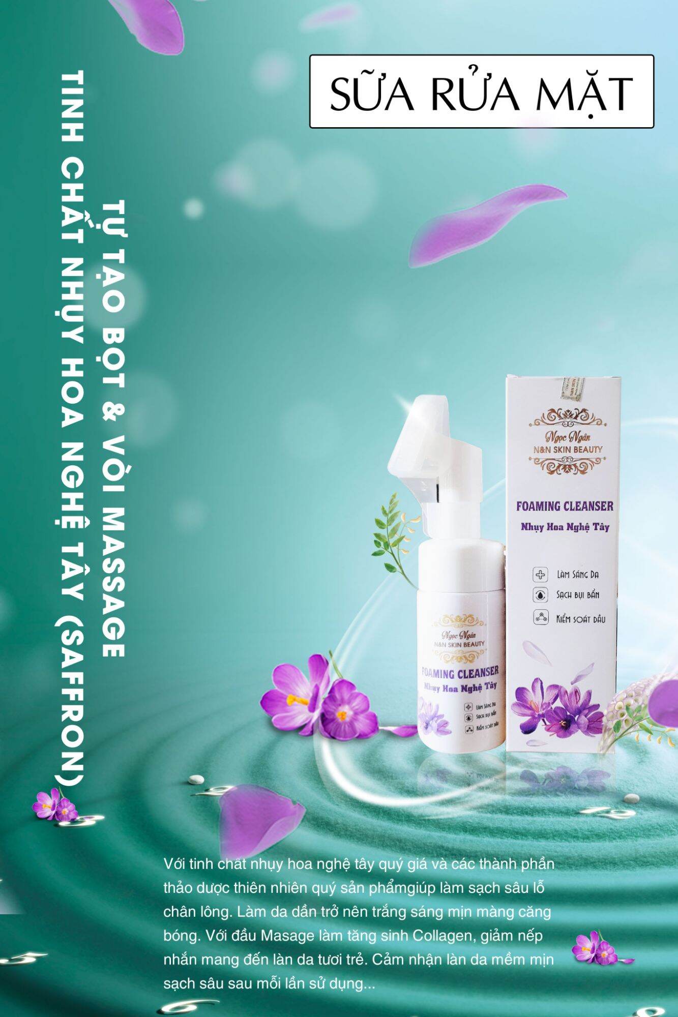 SỮA RỬA MẶT TỰ TẠO BỌT & VÒI VÒI MESSAGE TINH CHẤT NHỤY HOA NGHỆ TÂY SAFFRON CAO CẤP ( CHÍNH HÃNG 100% )