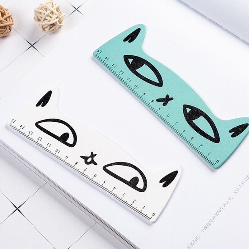 Thước kẻ gỗ dài 15cm hình mèo mắt to