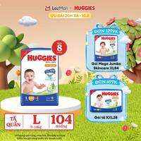 [20h 7-10.8 GIẢM THÊM 90K]  Gói Tã/bỉm quần HUGGIES SKINCARE MEGA JUMBO size L100+4 miếng