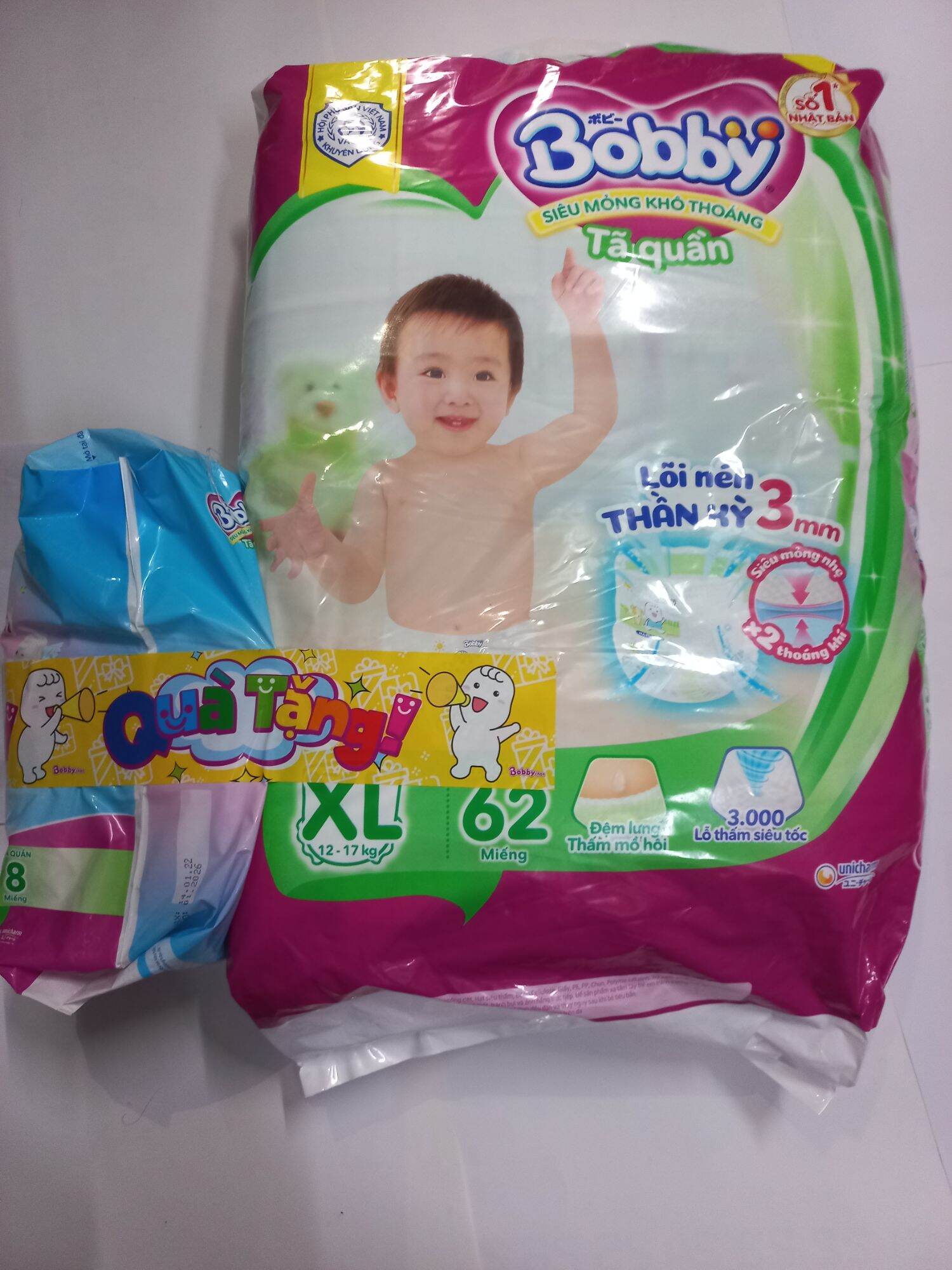 Tã Quần Bobby XL 62. tặng thêm 8 miếng cùng loaij