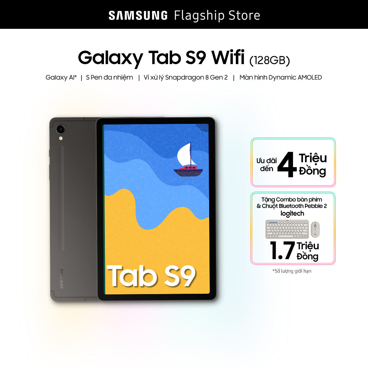 [SIÊU SALE TỪ 20H 1.2] Máy tính bảng Samsung Galaxy Tab S9 8GB 128GB, Màn hình lớn 11 inch, hỗ trợ S Pen