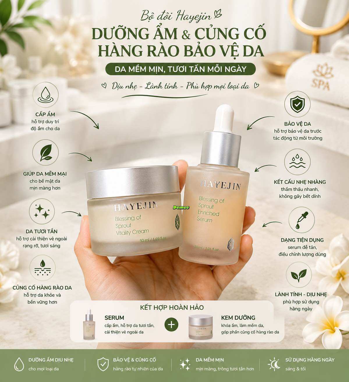 Kem Dưỡng HAYEJIN Blessing Of Sprout Vitality Cream 50ml – Dưỡng Ẩm Dịu Nhẹ, Hỗ Trợ Củng Cố Hàng Rào Bảo Vệ Da – Hàn Quốc