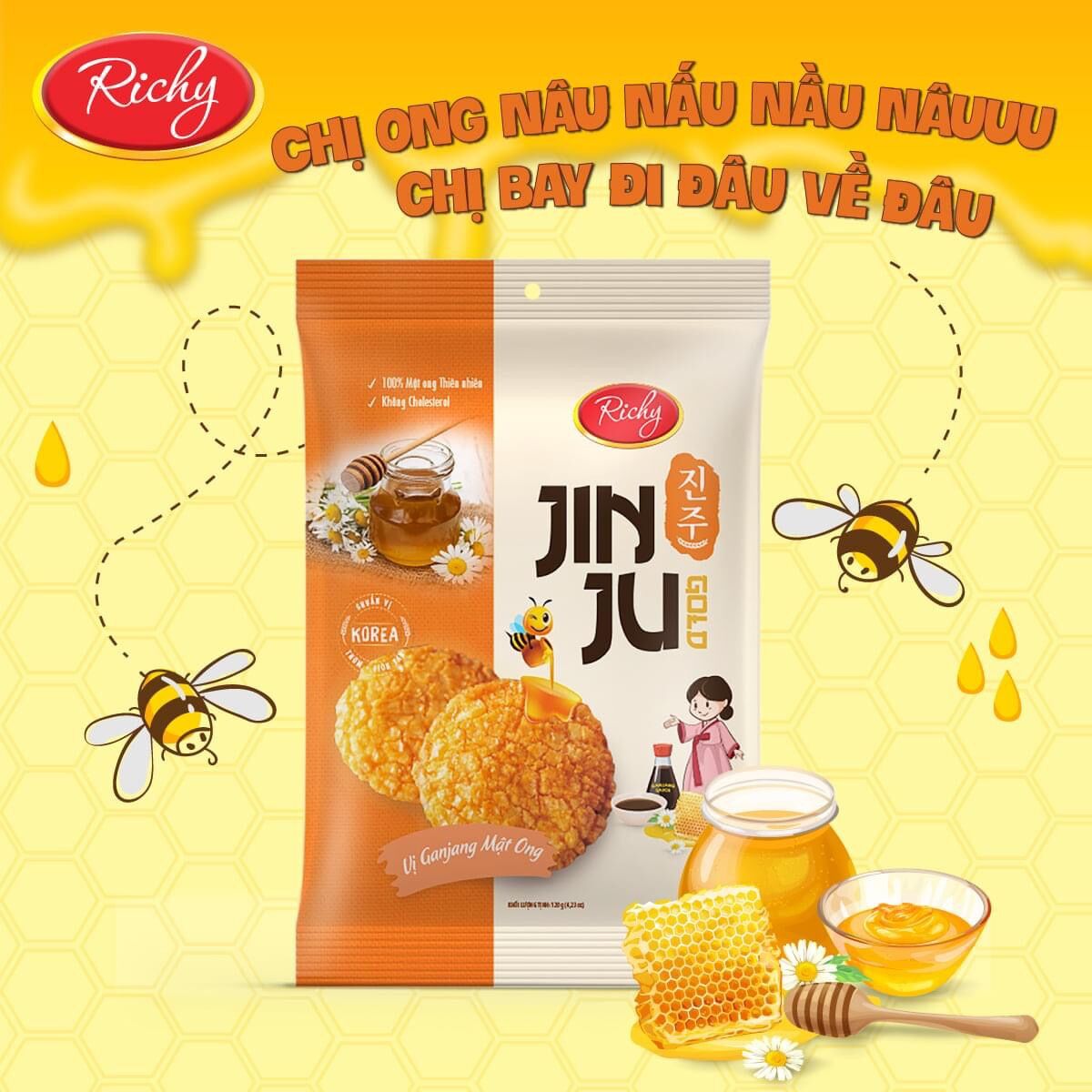 COMBO 10 CÁI BÁNH GẠO RICHY JINJU MẬT ONG