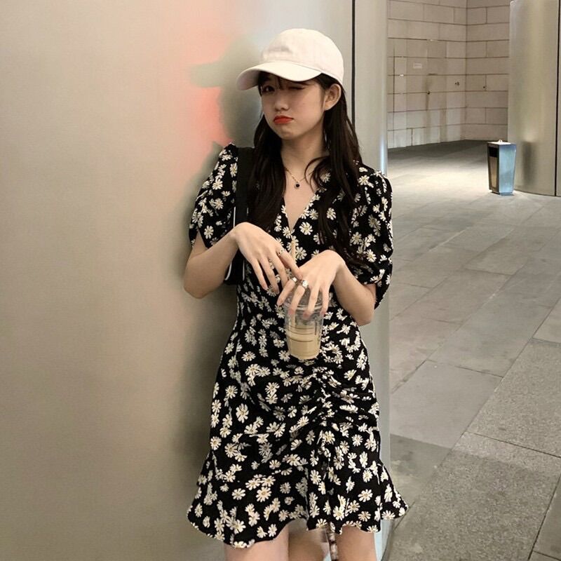 Đầm hoa cúc họa mi rút dây xinh đẹp dh7dog46n9