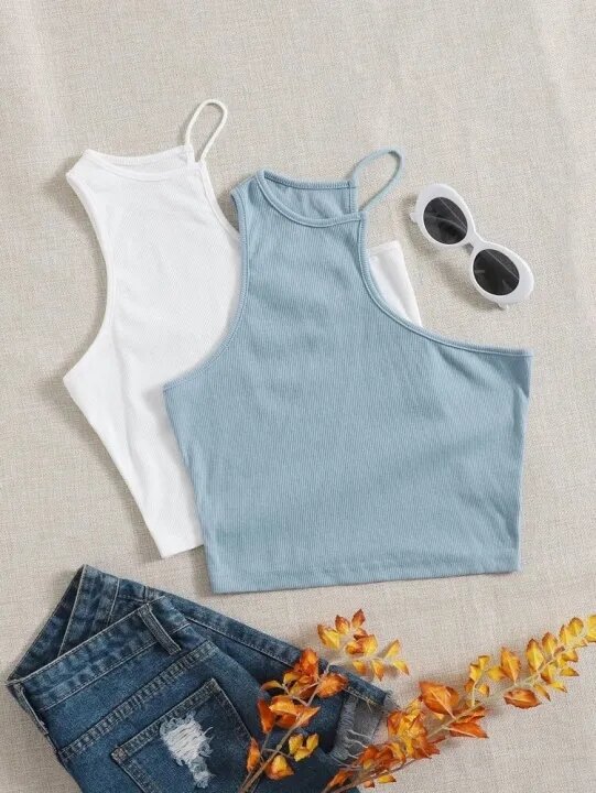 Áo croptop Xanh ghi 1 vai