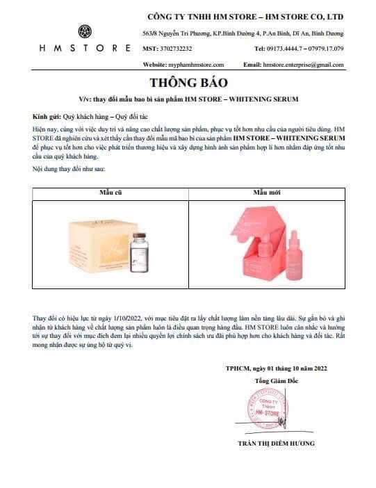 SERUM TRẮNG DA HM STORE MẪU BAO BÌ MỚI 2022