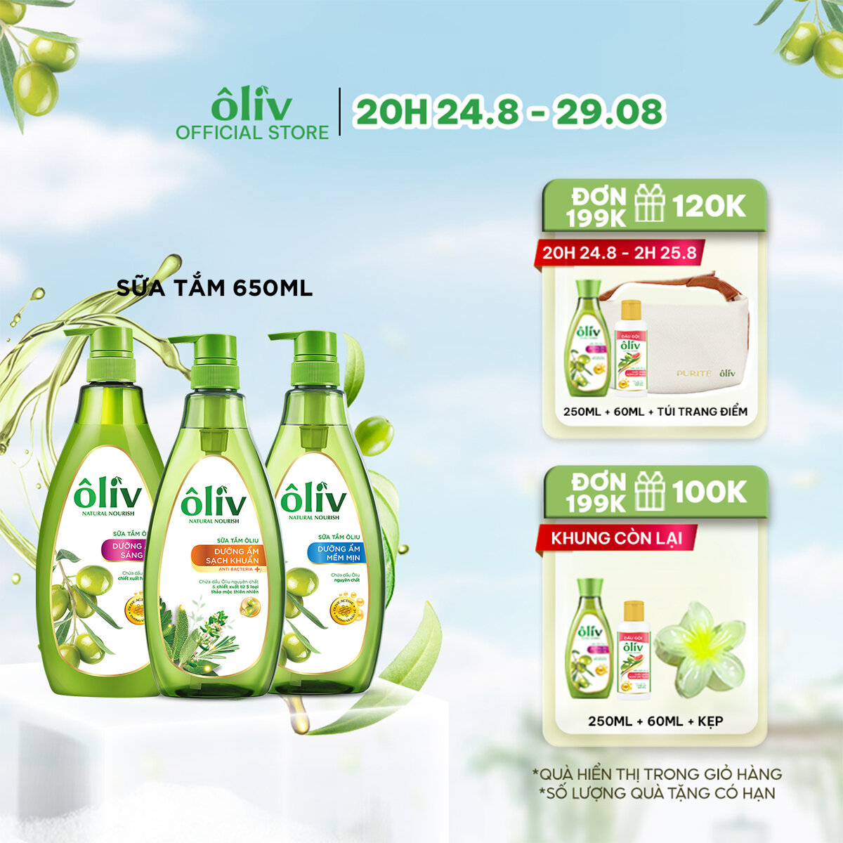 Sữa tắm ôliv dưỡng ẩm 650ml