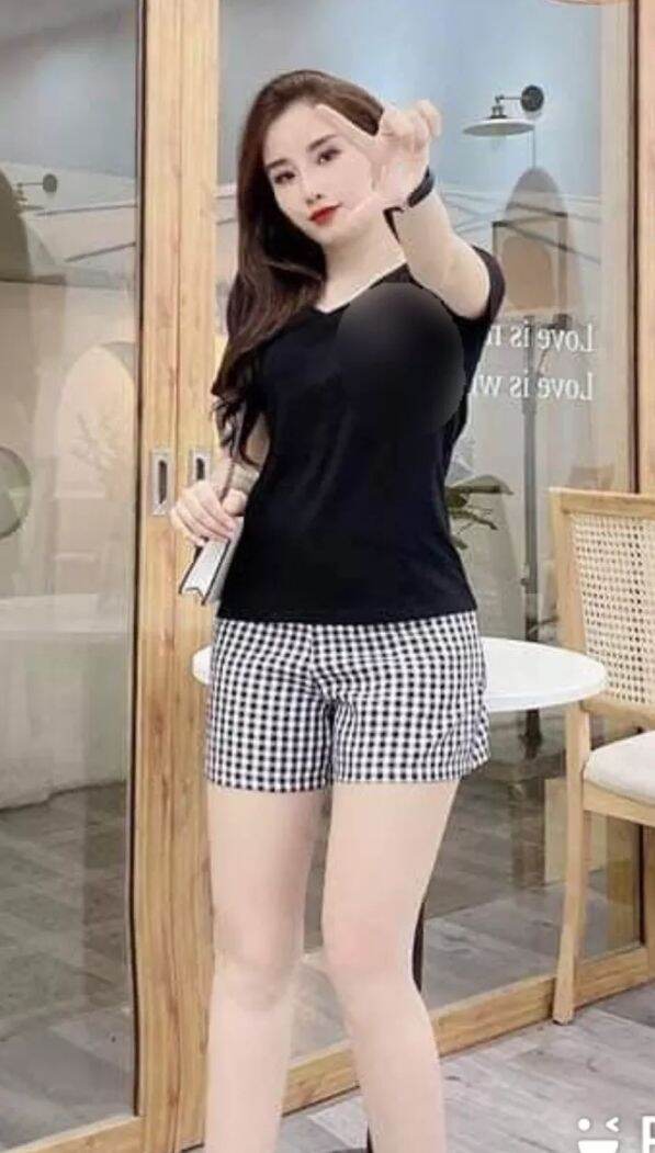 Set áo thun cổ tim và quần short size L, XL ( từ 42kg-60kg)