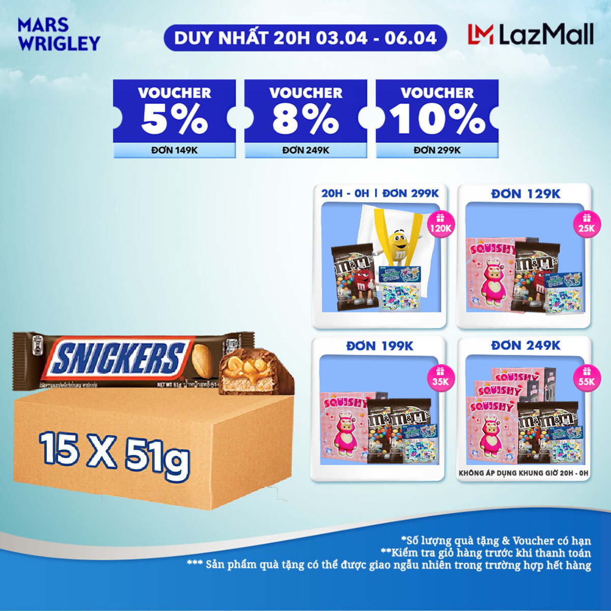 Combo 15 thanh kẹo Sô Cô la Snickers thanh 51g