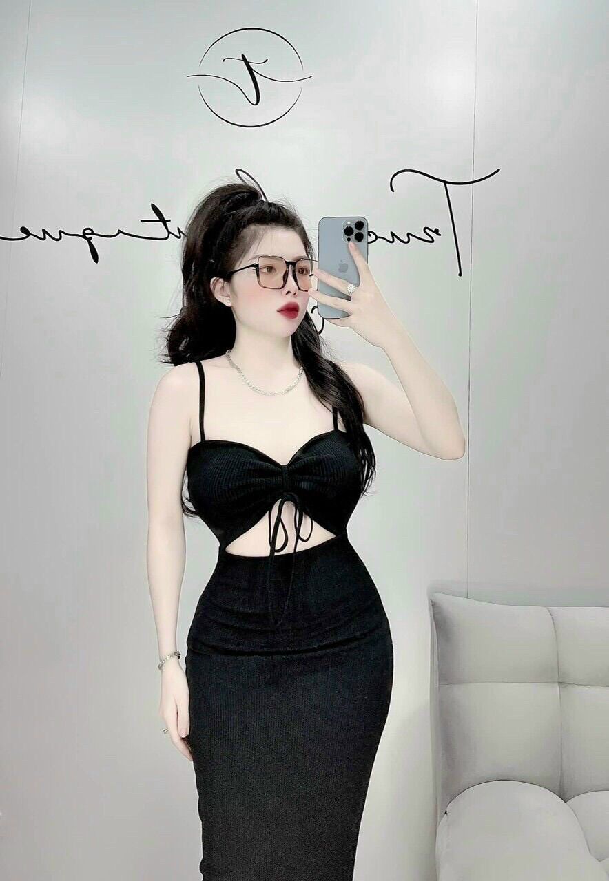 Đầm body hai dây đầm kiểu chất thun mềm from dưới 50kg