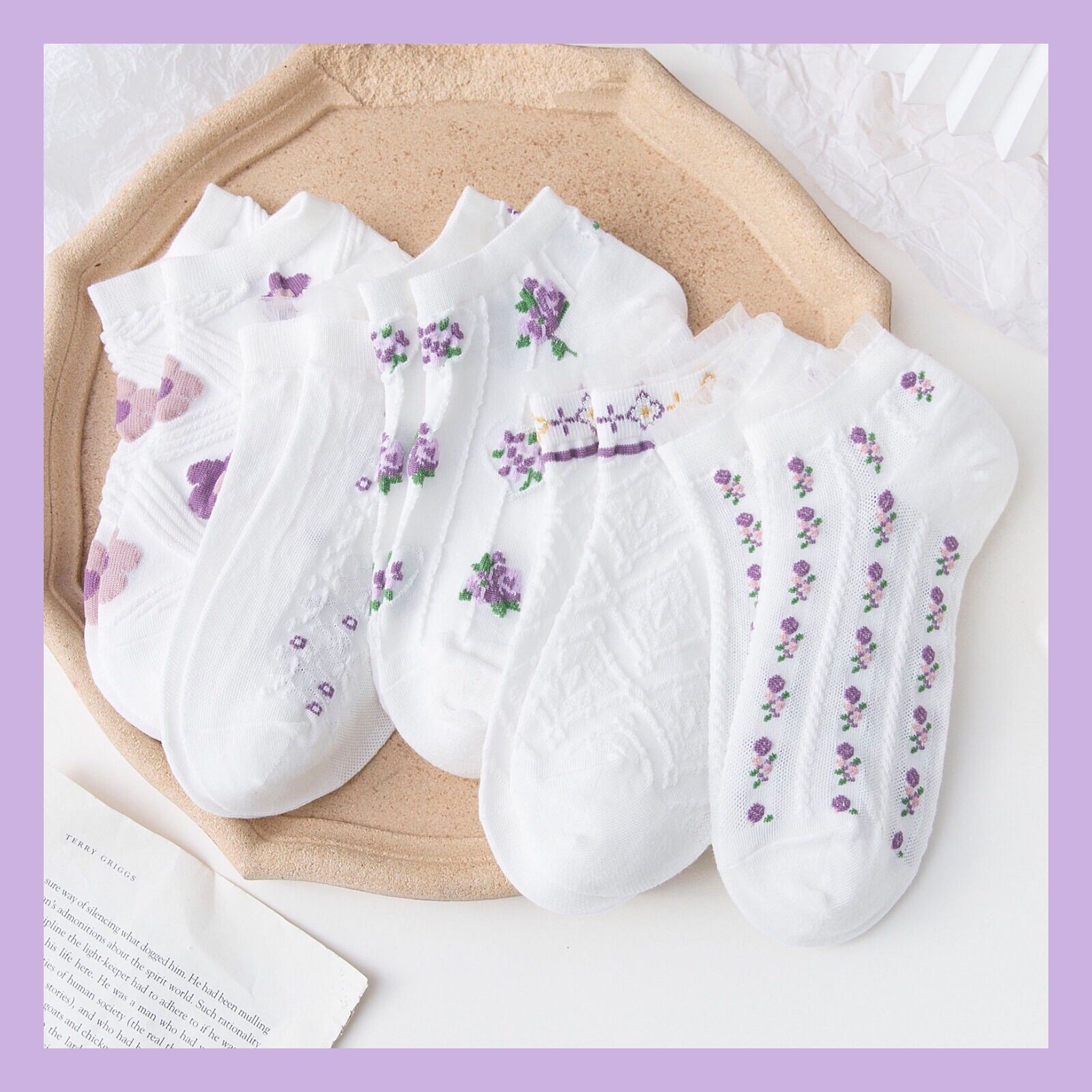 Set 5 đôi vớ hoa nhí Lavender tím lịm