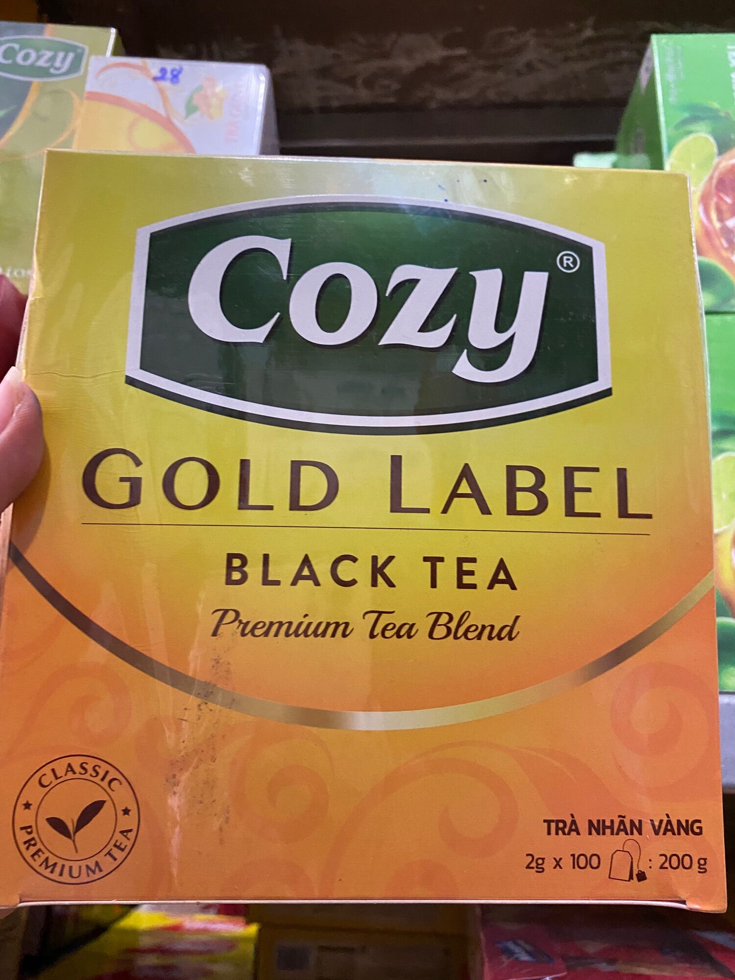 Trà túi lọc cozy 100gói/200g trà đen nhãn vàng