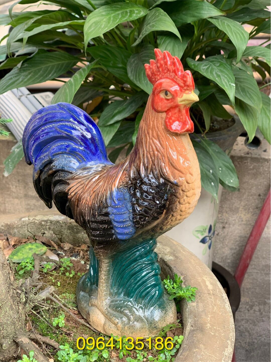 Tượng gà trống cao 24cm gốm sứ Bát Tràng