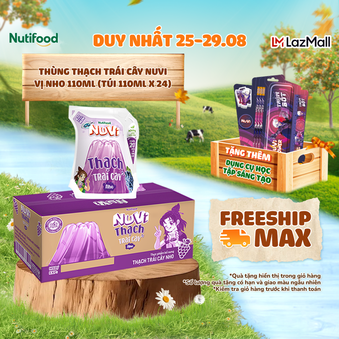 Thùng thạch trái cây nuvi vị nho 110ml - - thêm 20% nước ép trái cây - không chất bảo quản