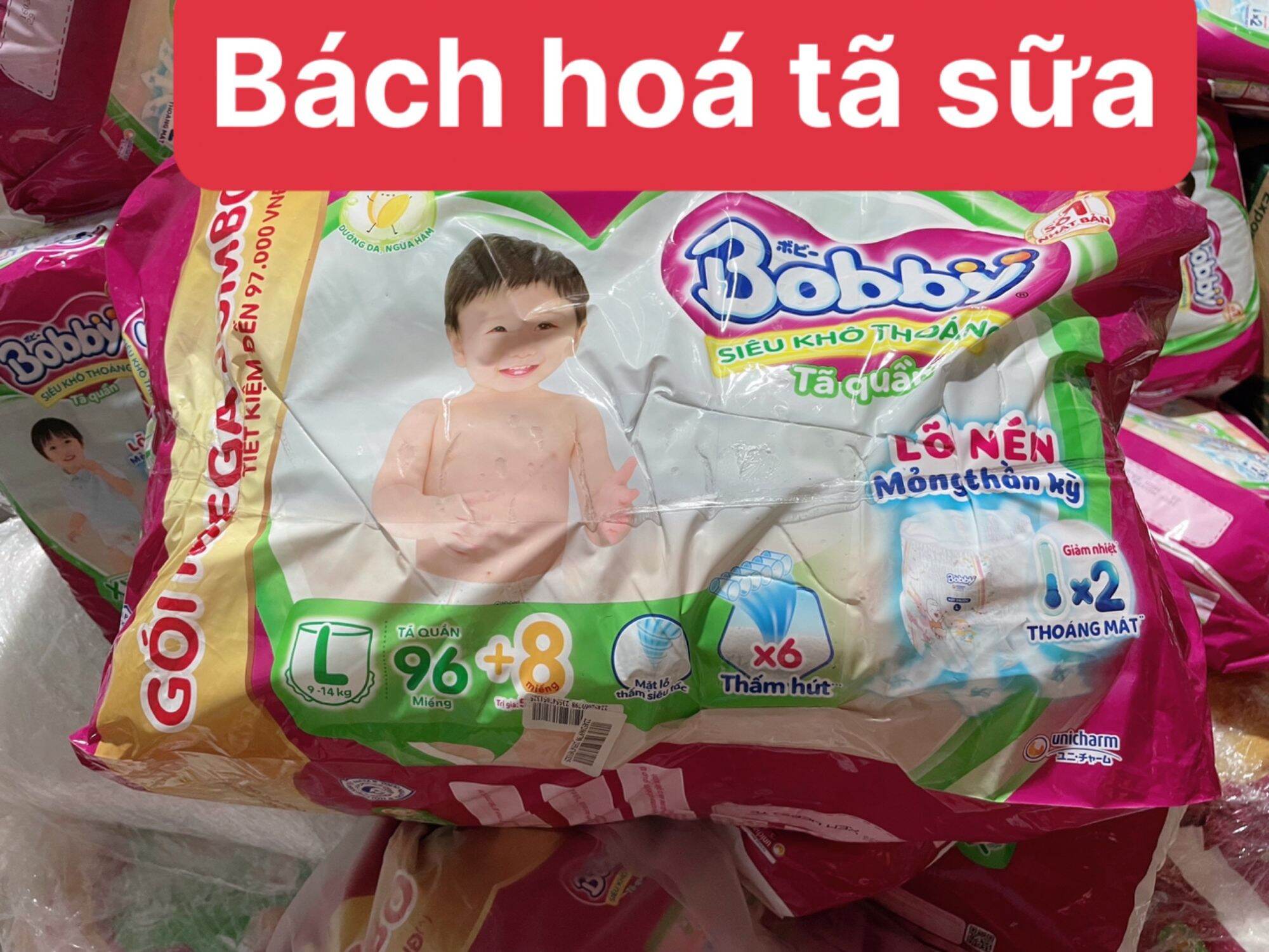 (Tặng 4 miếng) Tã quần Bobby Mega Jumbo L96 gạo non