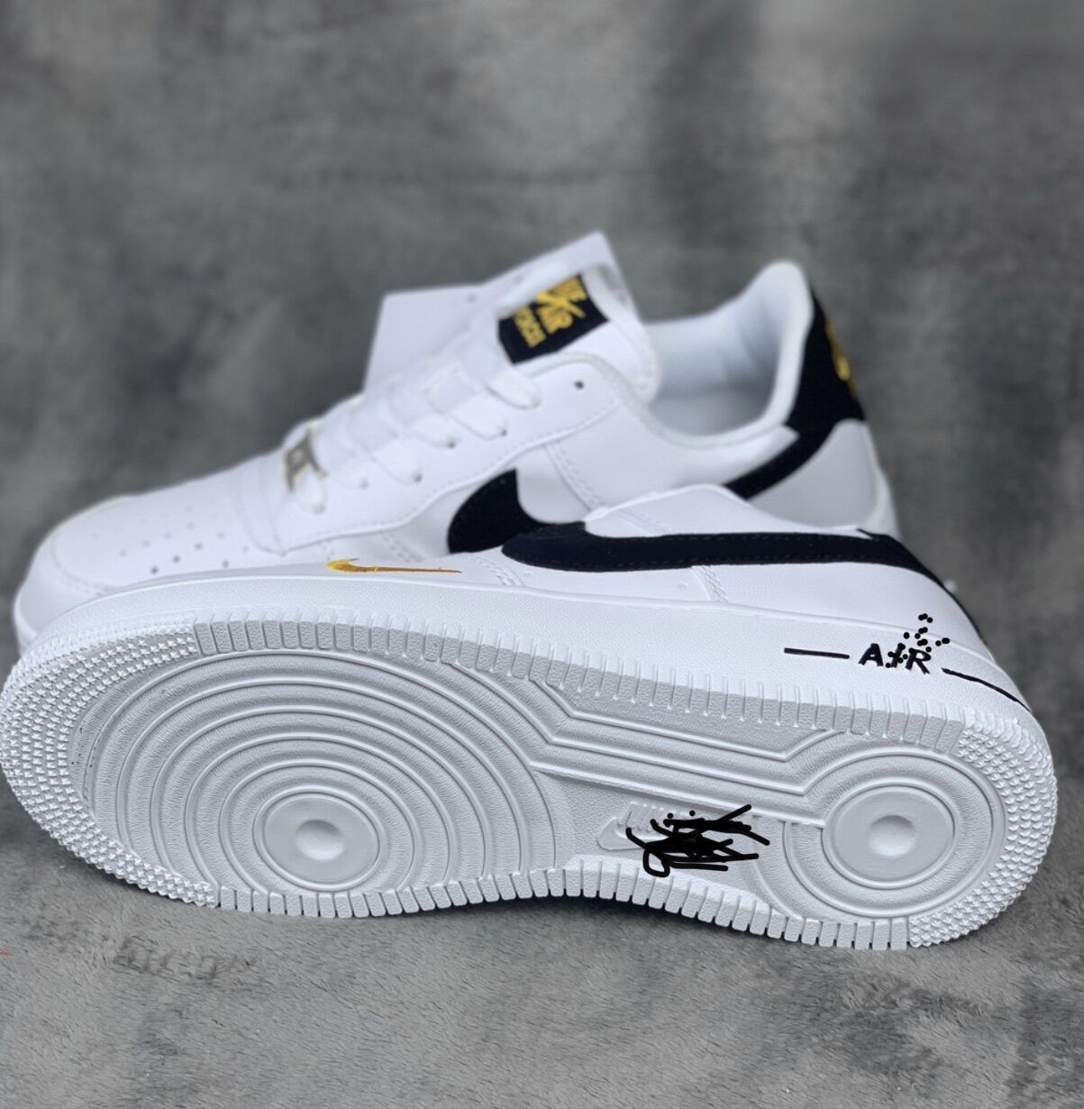 Giày af1 trắng moc đen, giày sneaker force one bản trung 1/1 đủ size
