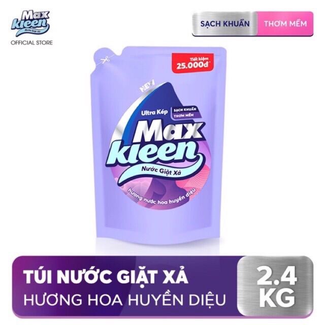 Túi nước giặt xả Maxkleen 2.4kg hương Huyền diệu