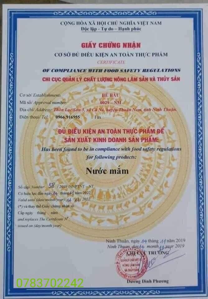 Nước Mắm Bé Bầu loại đặc biệt(1 thùng 6 chai)