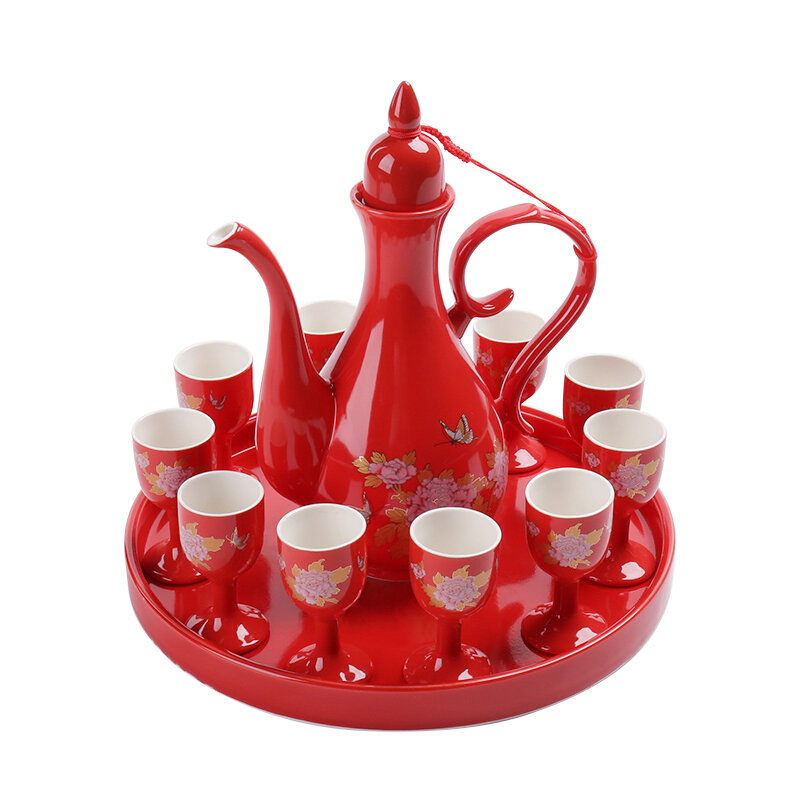 Chai Đựng Rượu Cưới Phong Cách Trung Hoa Cốc Đựng Rượu Cưới Đỏ Đôi Vui Mừng Cốc Đựng Rượu Cưới Bằng Gốm Sứ Tách Đựng Rượu Tách Đựng Rượu Cho Tiệc Cưới