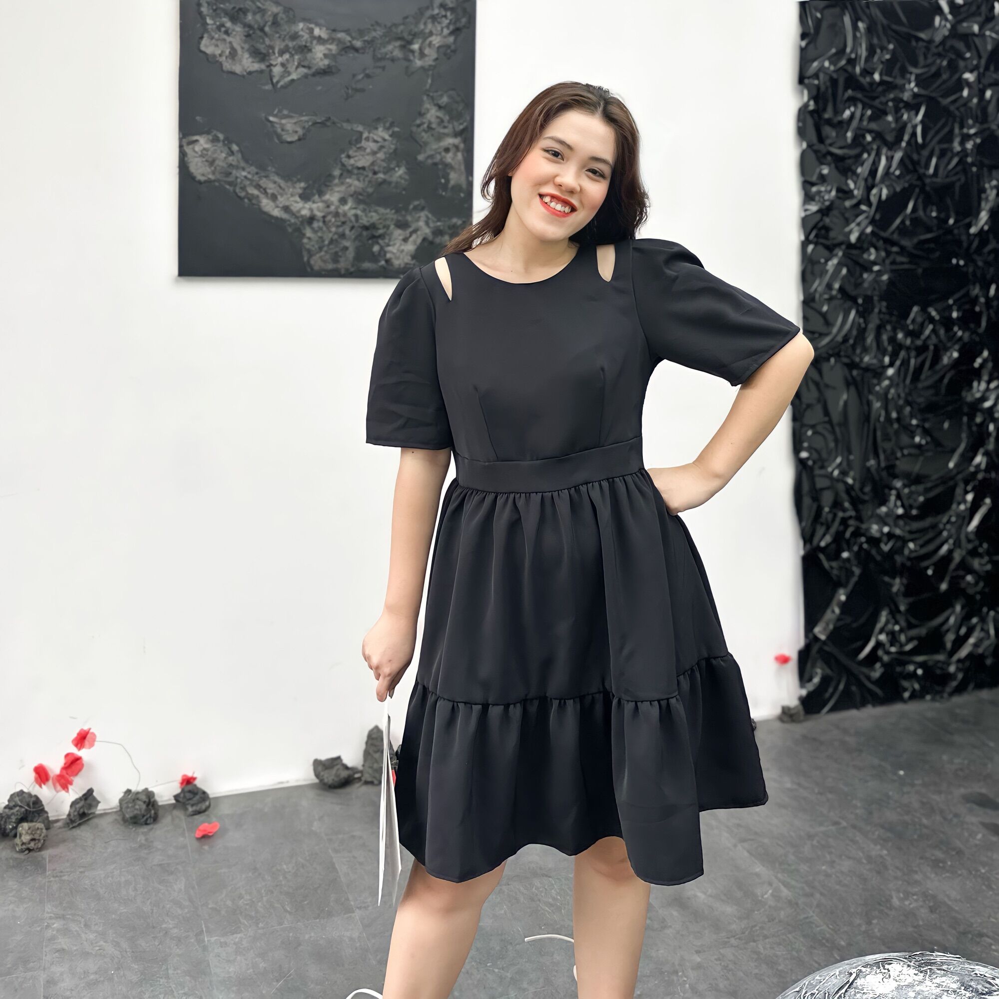 OOTD BIGSIZE | Đầm khoét vai lưng V buộc dây