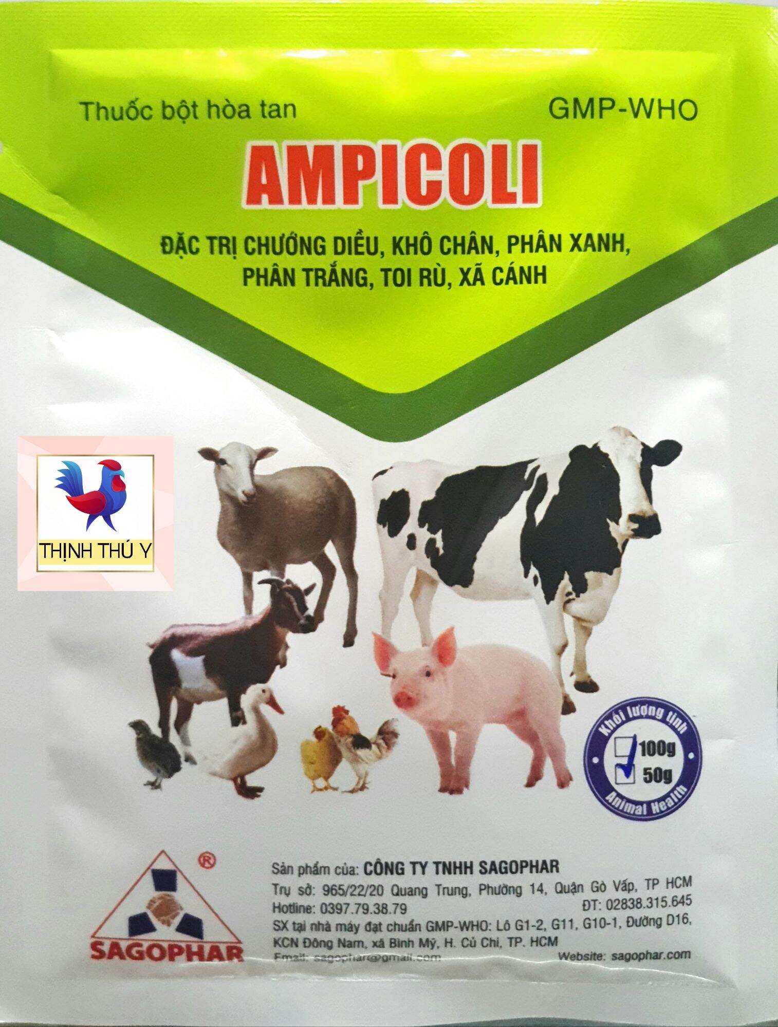 Sago ampi coli - đặc tr.i tụ huyết trùng, tiêu chảy phân xanh, phân trắng cho gà đá, vịt, heo, bò